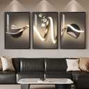 Large Framed Modern Luxury Black and Gold Abstract Wall Art for Living Room, 3 Piece Contemporary Elegant Prints Paintings, Geometric Pictures for Bedroom Entryway Home Office Wall Decor 24x36 In, 24" W x 36" H x 3Pcs