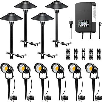 SUNVIE LED Landscape Lighting Kit Low Voltage Landscape Lights with Transformer Low Voltage Pathway Lights Aluminum Landscape Spotlights Path Lights with Connectors for Yard House Garden Tree