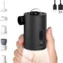 Portable Air Pump for Inflatables, Ultra-Mini Air Mattress Pump 4X with 1600mAh Battery & Camping Light, USB Rechargeable Air Pump for Swimming Rings, Pool Floats, Sleeping Pads, Vacuum Storage Bags (Black)