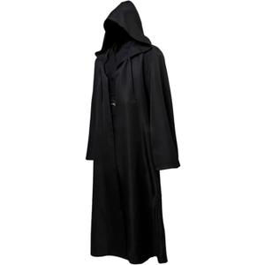 GraduationMall Men Hooded Cloak Black Sith Robe Halloween Cosplay Costume for Wizard Darth Sidious Death Eater (Small)