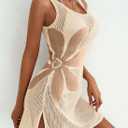 Dokotoo Women's Summer Swimsuit 2026 Cover up Crochet Beach Floral Hollow Out Slit Bikini Sleeveless Cover up Dresses (Beige, M)