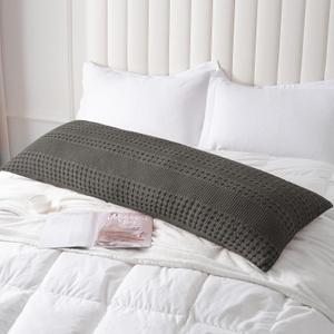 PHF 100% Cotton Waffle Body Pillowcase with Zipper, 1 Pack 20" x 54" Soft Skin-Friendly Pillow Sham, No Filling, Aesthetic Woven and Breathable Waffle Weave Body Pillow Cover for Bed, Charcoal Grey
