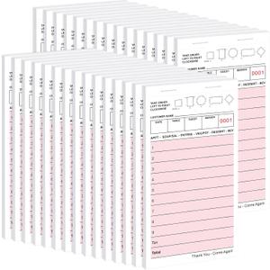 60 Pack Server Note Pads Bulk Guest Checks Books for Servers,Total 3000 Sheets Server Orders Paper Red Food Receipt Book Numbered Waitress Notepads for Restaurant Bar Cafes Food Trucks Hotels Use (1 Part with Seat Diagram, Pink)