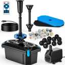 POPOSOAP Pond Filter with Fountain Kits, 660GPH Pond Pump Filter Built-in RGB LED Lights with Remote Controller, Pond Filters for Outdoor Ponds Clean, Clear and Water Features P2326D
