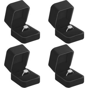 LETURE 4 Pieces Velvet Ring Gift Boxes Set, Earring Pendant Jewelry Case, Jewellry Display Box for Wedding, Engagement,Proposal, Birthday and Anniversary (4pcs Black)