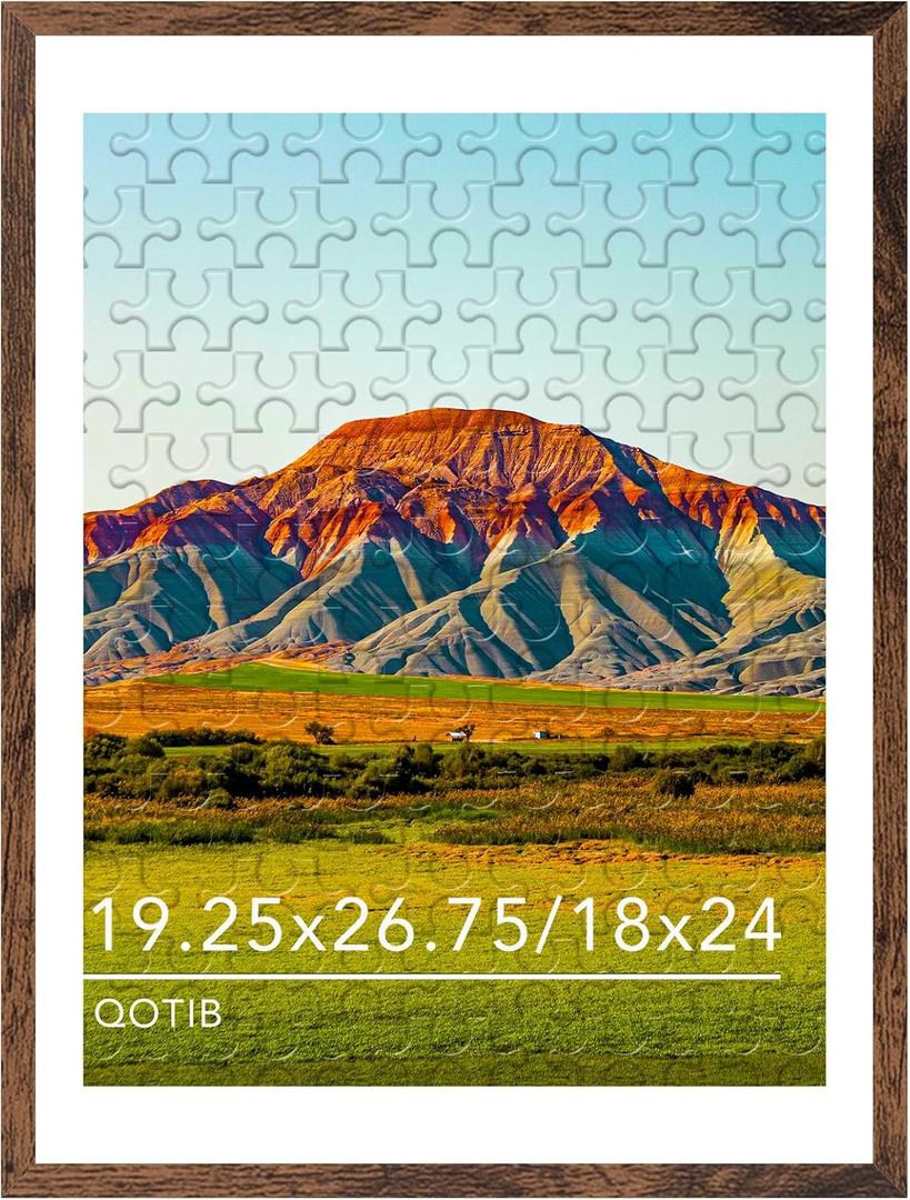 Wood 19.25x26.75 Picture Frame with 18x24 Mat, Display 18x24 with Mat or 19.25x26.75 Without Mat, Wood 19.25 by 26.75 Photo Frame, 19.25 x 26.75 Frame for Wall Hanging Display, Deep Brown
