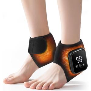 2PCS Cordless Ankle Heating Pads, Ankle Massager with Heat, Rechargeable Heated Foot Brace Wrap, 3 Vibration and Heating Modes, Auto Shut Off