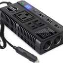 Car Power Inverter 120W DC 12V 24V to AC 110V Car Charger Adapter with 3 AC Outlets Dual Cigarette Lighter 4 USB Ports Charger Quick Charging 3.0 for Phones Tablets Laptops Kindle (Black)