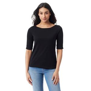 Gloria Vanderbilt Women's Alanis Boat Neck Knit Tee Shirt with Elbow Sleeves Standard, Black, Size: XL Gloria Vanderbilt Women's Alanis Boat Neck Knit Tee Shirt with Elbow Sleeves Standard, Black, Size: XL