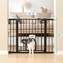 Babelio Upgraded Baby Gate with Cat Door, 29-43" Auto Close Durable Dog Gate for Stairs, Doorways and House, Easy Walk Thru Safety Gate with Pet Door Includes 4 Wall Cups, Black