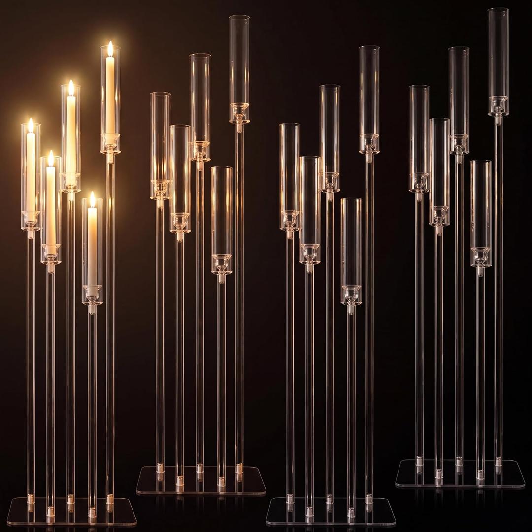 4 Set 5 Arms Acrylic Candelabra Tall Candle Holders Wedding Table