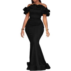 Cololura Sexy Floor-Length Off Shoulder Ruffles Stringy Selvedge Mermaid Bodycon Party Evening Maxi Dress
Black XL