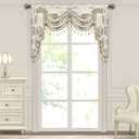 Loom and Mill Luxury European Waterfall Valance for Living Room Bedroom, Elegant Floral Jacquard Swag Window Valances with Tassels, Damask Swag Curtains for Banquet Wedding Holiday(W59Inch,1 Panel) (Valencia-pearly Beige)