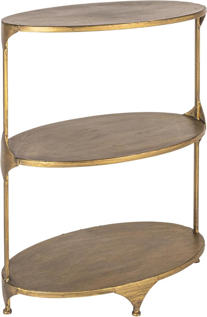 Creative Co-Op Antique Gold Oval Metal 3-Tier Shelf/Side Table