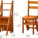 4 Tier Folding Step Ladder, 3-in-1 Wooden Folding Ladder Chair, Portable Multi-Function Step Stool, 198 lbs Capacity Indoor and Outdoor Display Rack Flower Rack,for Library,Home,Kitchen (Light Walnut)