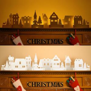 Large Wood Christmas Village Houses Set Light up Village with Light DIY Christmas Ornament Kits for Farmhouse Home Fireplace Tabletop, No Batteries(White,Cute Style)