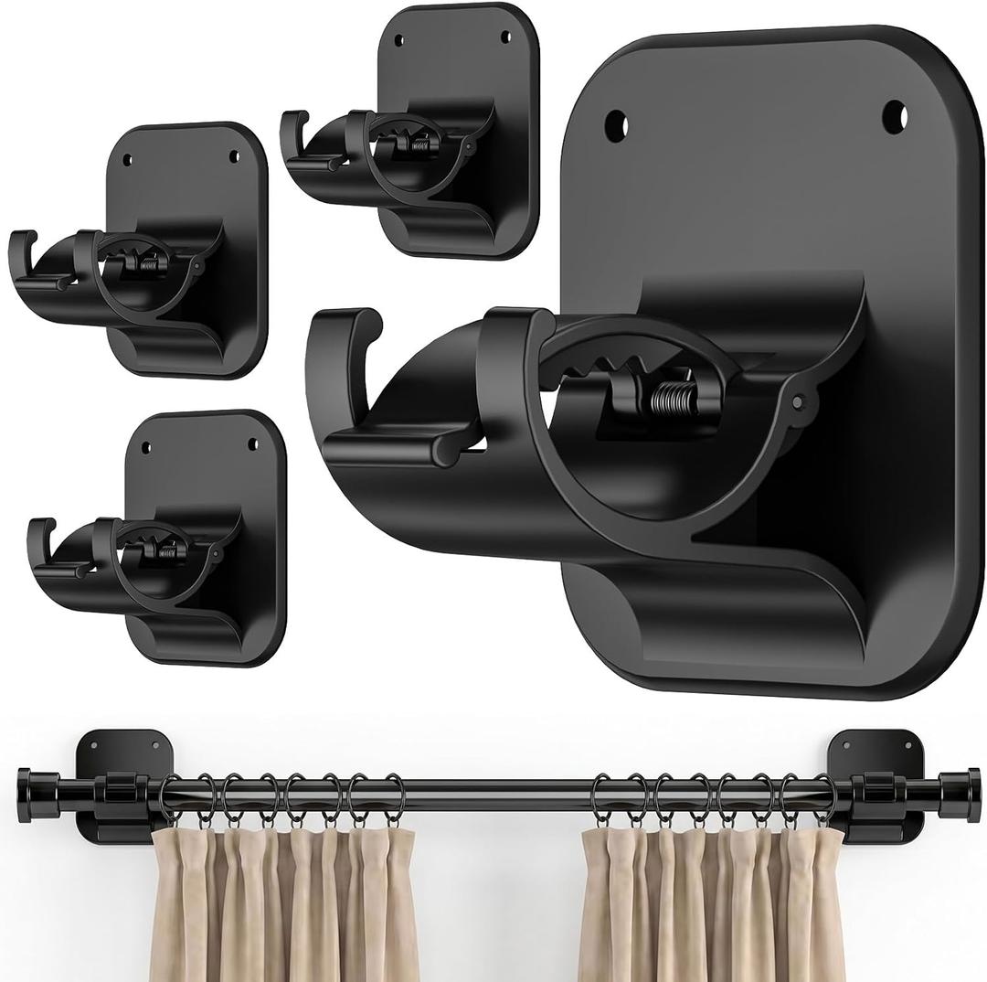 4Pack No Drill Curtain Rod Bracket, Bracket Hang Curtain Rod Holders Single Hook Right Into Window Frame Decor