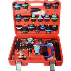 DAYUAN 28pcs Universal Radiator Pressure Tester Kit, Coolant Pressure Tester Set Coolant Vacuum Refill Tool for Cooling System (Red)