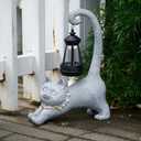 RM ROOMERS Cat Garden Statue with Lantern  Solar Cat Light Outdoor Figurine for Yard Patio Porch  Gifts for Women Gardeners  House Decorations, Birthday & Mothers Day Garden Gifts