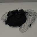 JenPen 2 Pcs Girls Tea Party Fascinators Hats with Lace Gloves Funeral Veil Hat Gloves for Church Wedding Accessories (Lace Black)