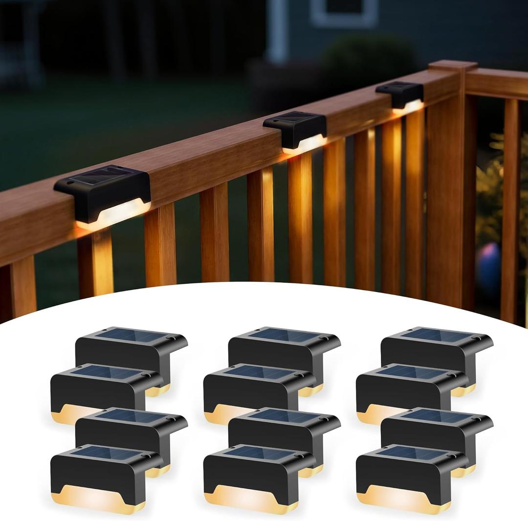 SOLPEX Solar Deck Lights, Solar Step Lights for Outside Waterproof Led Stair Light for Outdoor Fence, Balcony, Patio, Railing, Front Porch, Yard and Pathway(12pack Warm White) (Black)