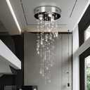 11.8 inch Spiral Crystal Chandelier Light Fixture, Modern Crystal Round Ceiling Lamp Flush Mount Chrome Ceiling Lights for Stairwell Foyer 3*GU10 Bulb(Bulb not Included)