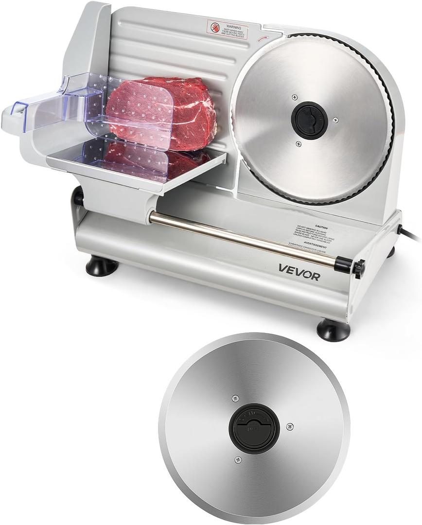 VEVOR Meat Slicer, 8.6" Electric Deli Slicer with 2 SUS420 Blades & 0-0.6" Adjustable Thickness, Dual Security Lock, 200W Home Food-Slicer for Frozen Meat, Ham, Baguett, Steak, ETL Approved