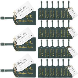 Sweetude 48 Sets Leather Luggage Tag Bulk and So The Adventure Begins Luggage Tags with Name Card for Wedding Bridal Shower Bachelorette Honeymoon Travel Graduation Gifts(Dark Green)