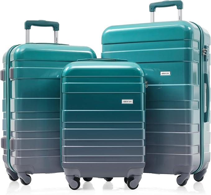 Merax 3 Piece Expandable ABS Hardshell Luggage Sets Spinner Wheel Suitcase TSA Lock Suit Case, Dark Green, 20/24/28 Inch, 3 Piece ABS Hardside Luggage Set, Lightweight, Sturdy and Scratch Resistant