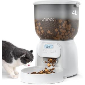 Automatic Cat Feeder, 4L Detachable Cat Food Dispenser for Dry Food Up to 15 Portions(8g/Portion) 6 Meals Per Day, Dual Power Supply Timed Cat Feeders