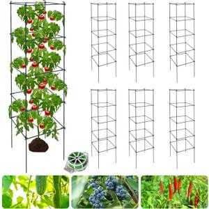 6 Packs Tomato Cages for Garden, 12"12"48" Plant Support Cage with Different Spacing, Green Metal Trellis for Climbing Plants Like Cucumber, Flowers