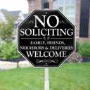 No Soliciting Sign for House, 10" x 28" No Solicitors Sign with Stake - Home Yard Decor, Metal Aluminum, Easy Install (No Soliciting, Friends Welcome)