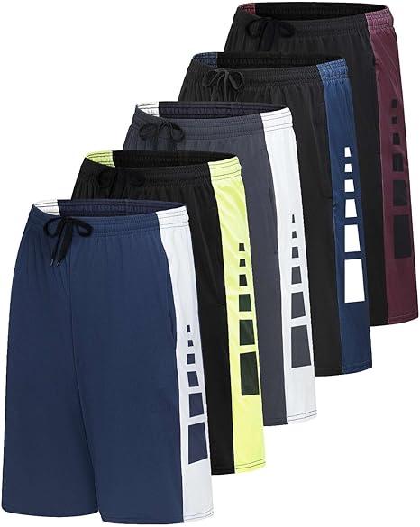 Real Essentials Men’s 5 Pack: 9" Dry-Fit Shorts – Athletic Gym, Workout, Basketball, Running, Casual Lounge Active Pockets Multicolor 3XL