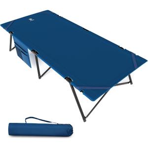EVER ADVANCED Adult Camp Cot, Heavy Duty Folding Bed with Side Pocket, Portable Camping Bed for Outdoor Use, Loads 200KG