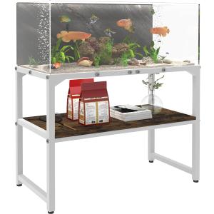 30 Gallon Rimless Fish Tank Stand with Shelf for Storage, 2 Tiers Metal Aquarium Stand, Breeder Tank Turtle Reptile Terrariums Stand Rack for Home Office, 30" L x 12" W x 20.5" H, White