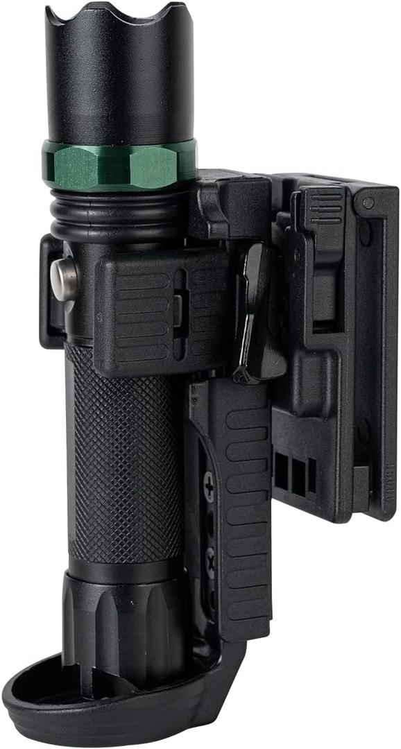 TACNEX Quick Release Flashlight Holder w/MOLLE Vest Clip Tactical Torch Holster Carrier Rotatable Light Carry Case Stand fit 1"-1.25" Diameter Flashlight for Police Leo Security Military Patrol