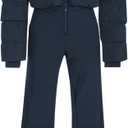 Fisoew Womens One Piece Ski Suit Warm Waterproof Snowsuits Winter Snow Jumpsuits Outdoor Sports Outerwear (Large, Dark Blue)
