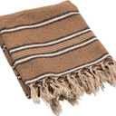 Creative Co-Op Cotton Blend Throw with Stripes and Fringe, Rust Color, Natural and Black