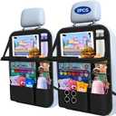 Car Backseat Organizer with Table Tray(2-Pack) 9 Storage Pockets Backseat Car Organizer and storage with Tablet Holder, Kick Mats Back Seat Cover for Kids family Road Trip Essentials Travel (Black)