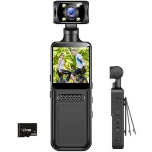 Fenpos 4K Body Camera with Audio and Video Recording Mini Wearable Body Worn Cam Portable Small Personal Camcorder Sport Action Outdoor Video Recorder 128GB