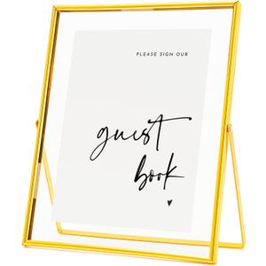 Calculs 'Please Sign' Clear Glass Gold Sign Holder, 8x10in Gold Glass Picture Frames Menu Holder for Wedding Party Table Sign