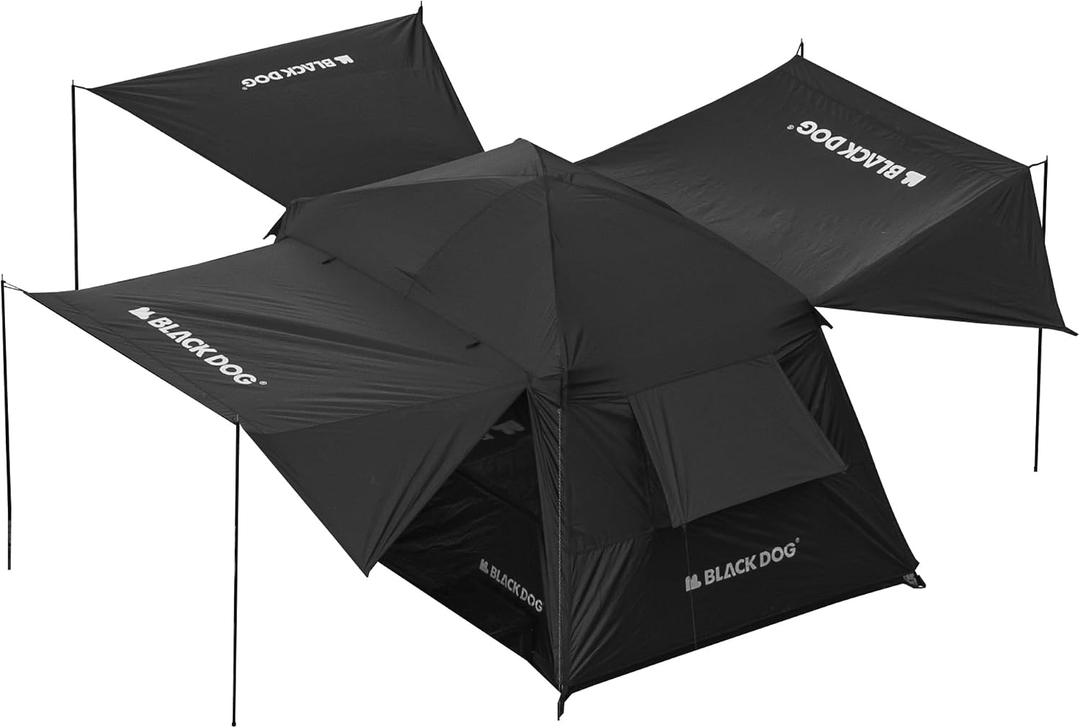 BLACKDOG Blackout Instant Cabin Tent with 3 Vestibules and Large Mesh Windows, Waterproof Anti-UV CampingTent, 2-4 Person Easy Setup Outdoor Tent for Camping, 130" L x 86.7" W x 72.9" H