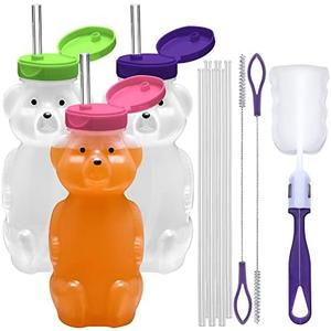Special Supplies Honey Bear Straw Cup For Babies, 3-Pack Squeezable Therapy and Special Needs Assistive Drink Container, Spill Proof and Leak Resistant Lid