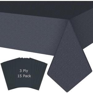 Black Disposable Tablecloth for Rectangle Tables 15 Pack, 54''108'' Paper Table Cloth for 3-9 Ft Tables, Paper & Plastic Party Table Cover for Birthday, Outdoor, Wedding, Banquet