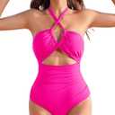 AI'MAGE Women's Sexy One Piece Swimsuit Tummy Control Criss Cross Bathing Suit Push Up Swimsuits V Neck Cutout Swimwear 2025 (Medium, Hot Pink)