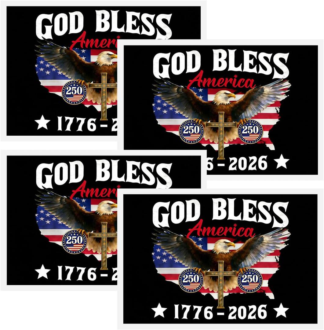 250 Years of American Anniversary Bumper Sticker - God Bless America Decal, for Cars for Cars Trucks Window Laptop Waterproof Decals (4PCS)