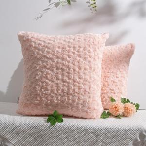 Peach Pink Square Throw Pillow Covers  2-Pack 18"x18" Decorative Cushion Covers  600g Faux Rabbit Fur