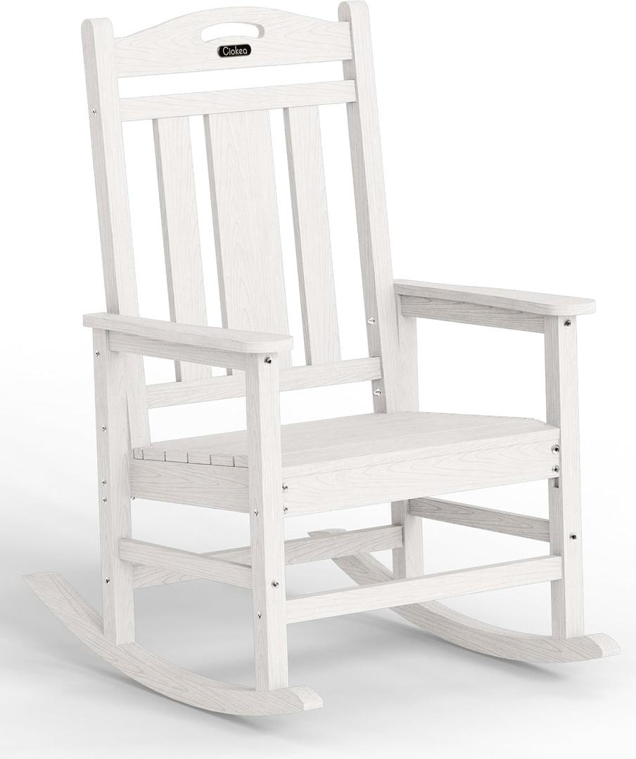 Ciokea Oversized Outdoor Rocking Chair, 380lbs Heavy-Duty Large Patio Rocker, Weather Resistant & Anti-Fade Porch Chair, High Back Cozy Rocking Chair for Outside, Fire Pit, Deck, Garden, White