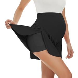 POSHGLAM Women's Maternity Flowy Shorts Over Belly Workout Causal Lounge Comfy Stretchy Summer Shorts(Black, XX-Large)