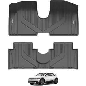 3W Floor Mats for Hyundai Ioniq 5 2022-2024 2025 (Only for Unmovable Console), TPE All Weather Custom Fit Floor Mats for Hyundai Ioniq 5 1st and 2nd Row Full Set Car Liners, Black